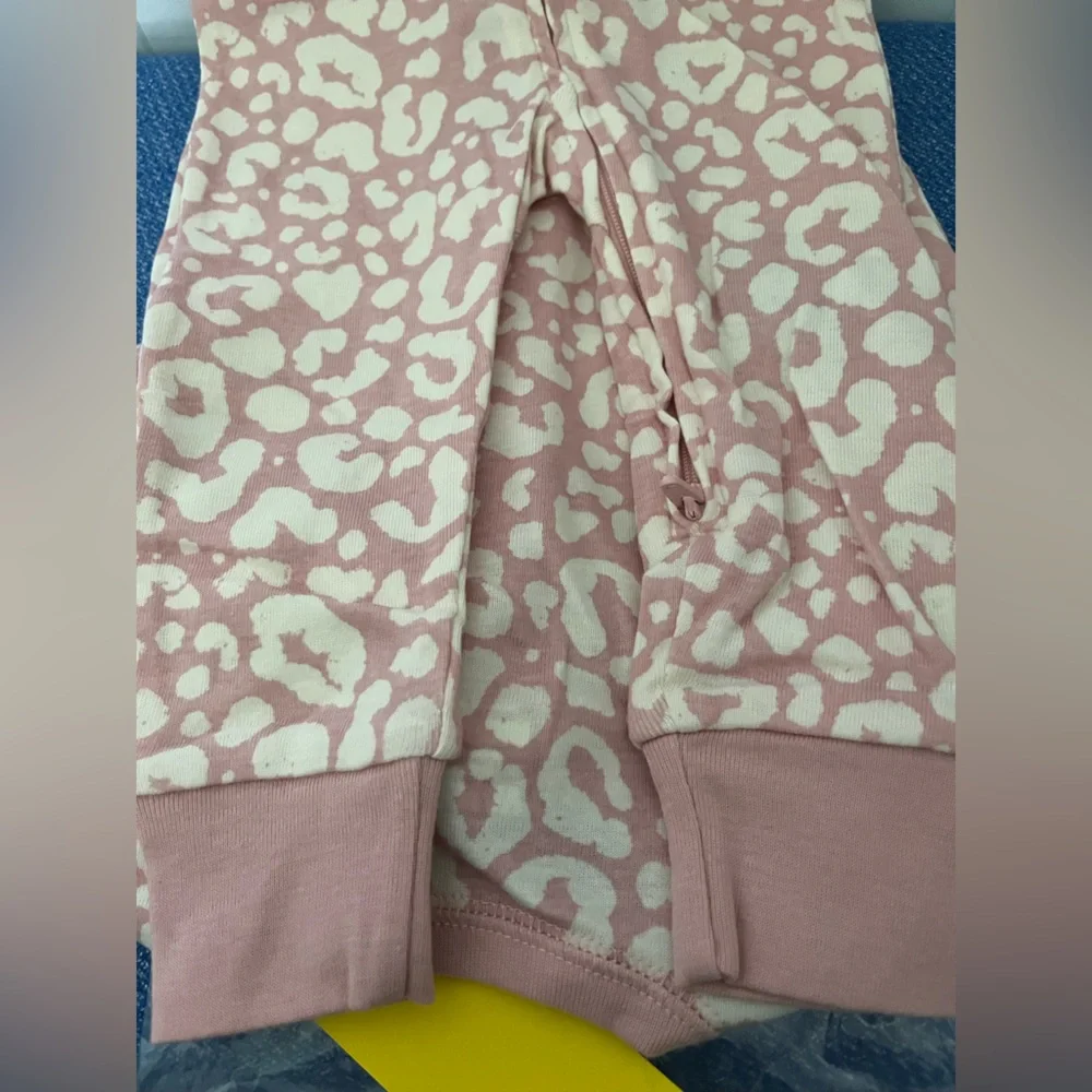 Old Navy Pink and White Leopard Print One Piece, With Zippers & No Feet